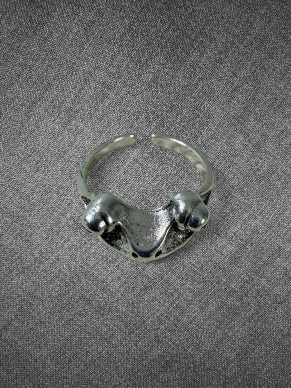 Vintage Silver Tone Abstract Frog Adjustable Ring